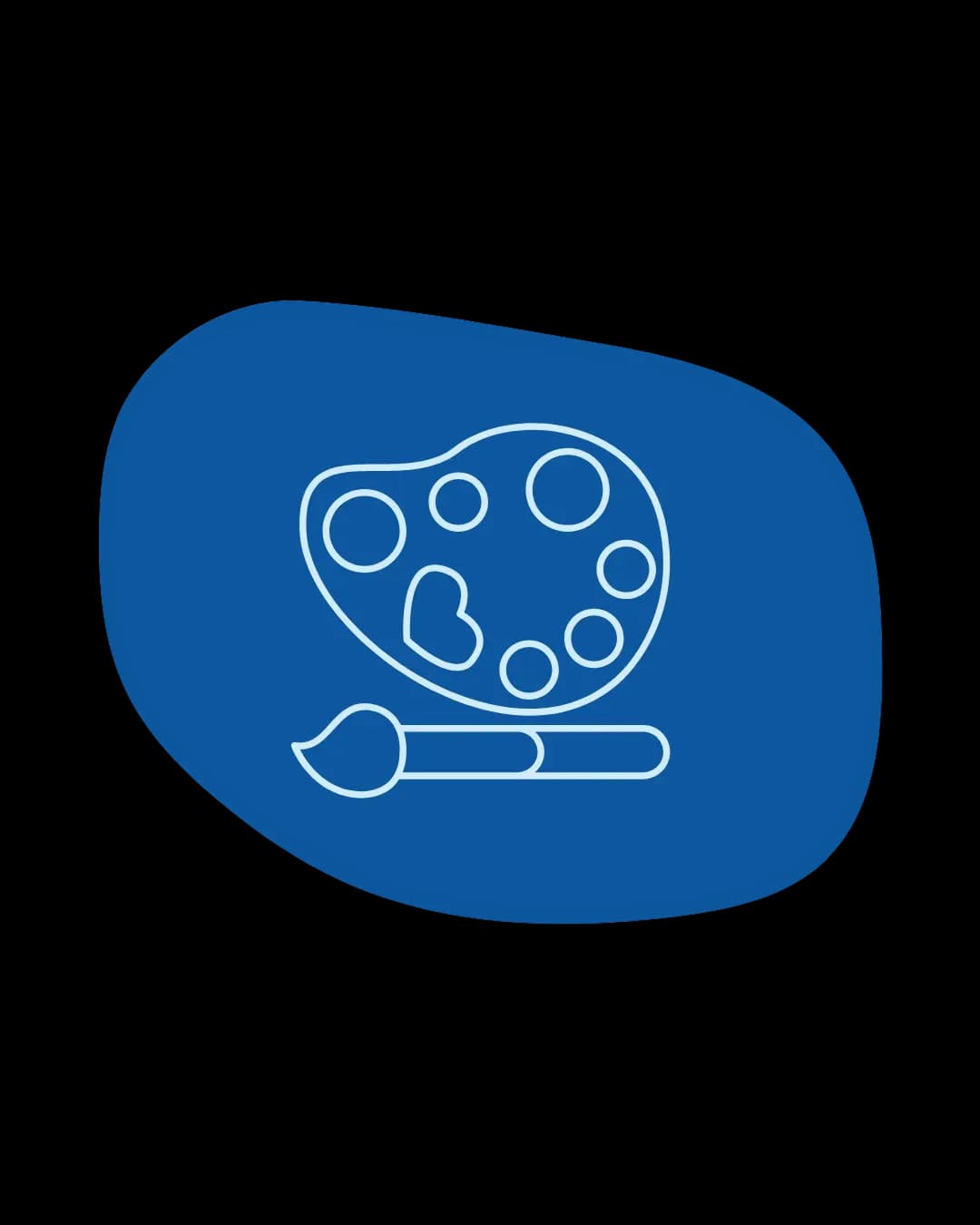 Illustration of paint tubes and a brush in a blue blob